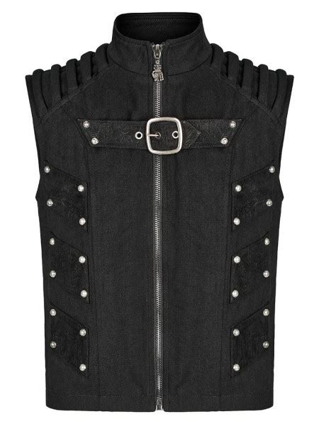 Punk Rave Black Gothic Doomsday Punk Rivet Zip Up Vest For Men