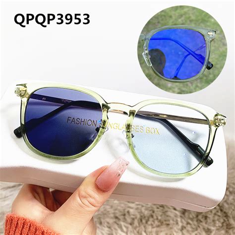 Rimless Women Big Square Gold Metal Moissanite Bling Lunettes Photogray