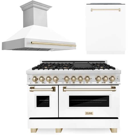 Zline Autograph Package 48 In Dual Fuel Range With Gold Accent Range Hood Dishwasher In