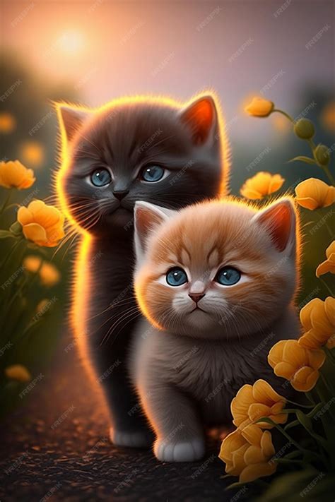 Premium Ai Image A Painting Of Two Cats With Blue Eyes In A Field Of