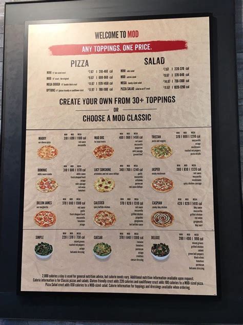 Menu At Mod Pizza Pizzeria Tysons