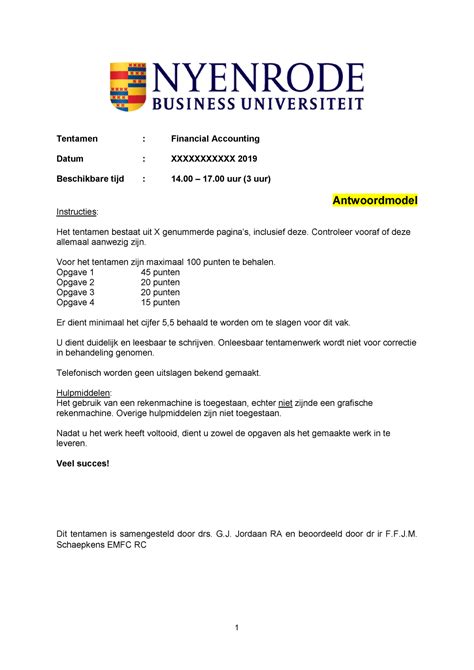 Antwoordmodel Proeftentamen Financial Accounting Incl Normering