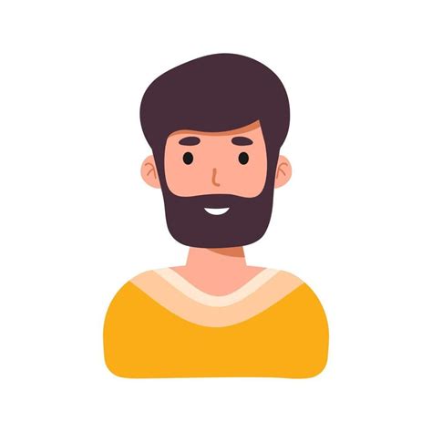 Man Face Emotive Icon Smiling Bearded Male Character In Yellow Flat