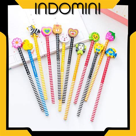 Jual Indomini Pensil Karakter Kartun Lucu Motif Garis Polkadot Pensil