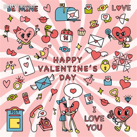 Trendy Groovy Valentines Day Sticker Set Retro Valentines Day S S