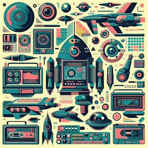 Retro Futuristic Elements Vector Design Premium AI Generated Vector