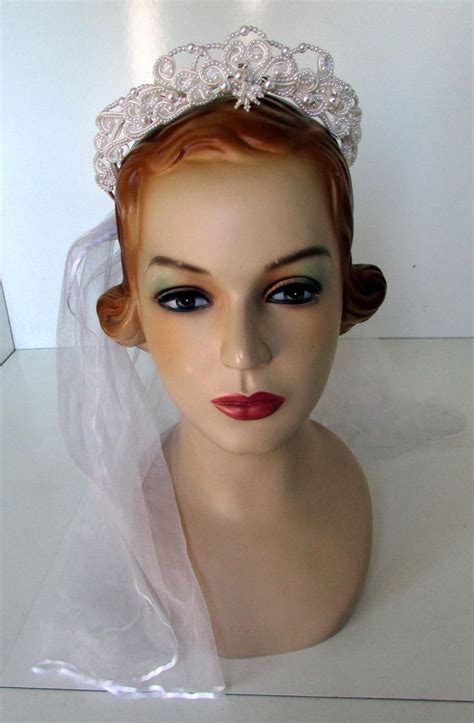 Vintage Wedding Veil With S Style Faux Pearls Tiara Headband