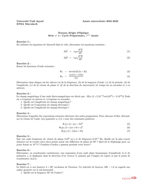 1 TD1 2022 Exercices et cours thermodynamique Université Cadi