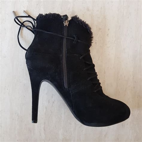 Guess Black Suede Heel Boots, Size 41 - Depop