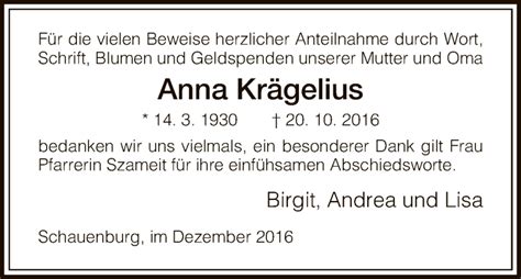 Traueranzeigen von Anna Krägelius Trauer HNA de