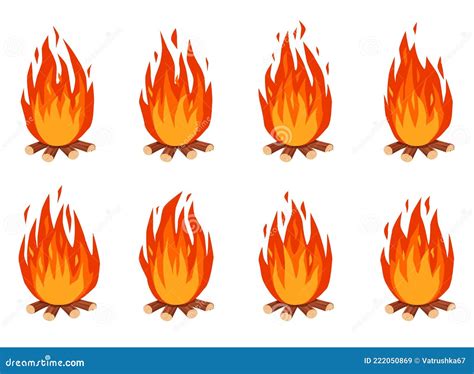 Bonfire Animation Cartoon Burning Campfire With Firewood Stock Vector