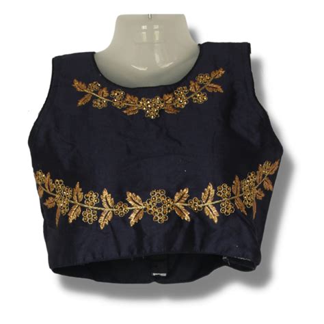 Navy Blue Mulberry Sleeveless Blouse Ready Made Blouses Parinita