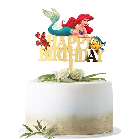 1PC Golden Acrylic Colourful Disney Ariel Mermaid Design Cake Topper