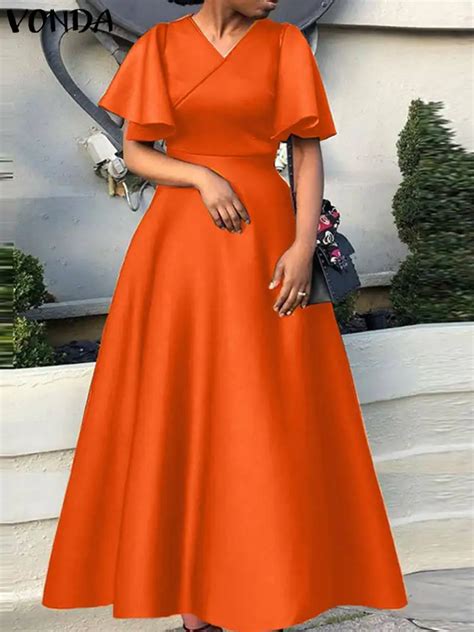 Vonda Elegant Women Wedding Party Satin Sundress Summer Maxi Long Dress