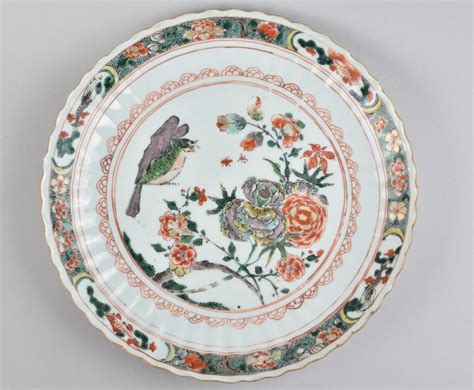 Plate Decorated In The Famille Verte Palette With A Bird Porcelain