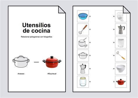 Relacionar utensilios de cocina: pictogramas-fotografías: Relaciones # ...