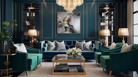 Premium Ai Image Generative Ai Glamorous Art Deco Living Room