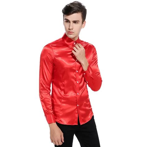 Soie Satin Chemise Hommes Chemise Homme 2017 Mode Hommes Slim Fit Smoking Chemises Décontracté