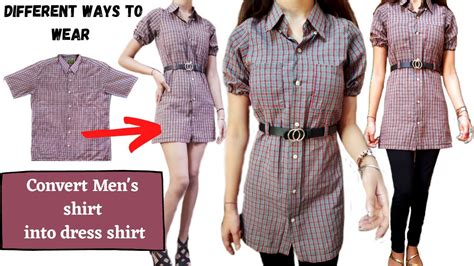 Convert Men S Shirt Into Dress Different Ways To Style It Reuse Shirt Youtube