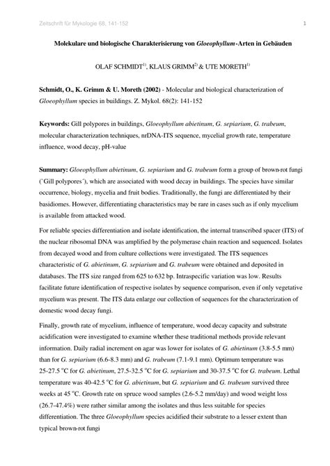 Pdf Molekulare Und Biologische Charakterisierung Von Gloeophyllum