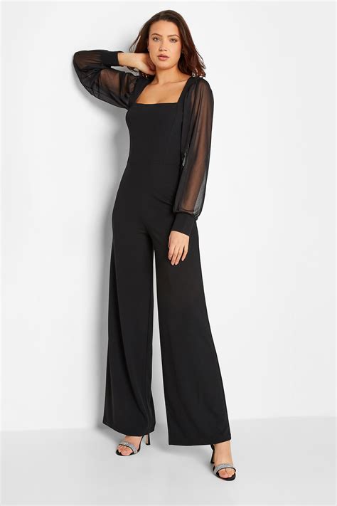 Lts Tall Womens Black Mesh Sleeve Jumpsuit Long Tall Sally