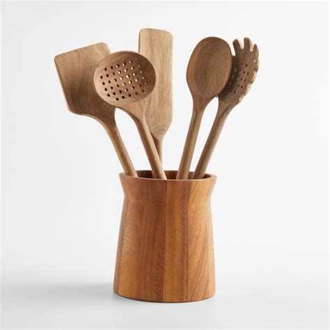 Crate Barrel Acacia Utensils With Holder Set Of 6 Reviews Crate