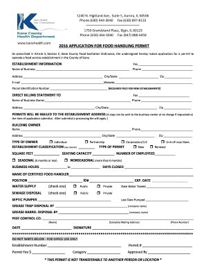 Fillable Online B2016b APPLICATION FOR FOOD HANDLING BPERMITb Fax Email