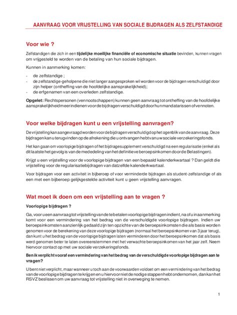 Invulbaar Online Uitstel Of Vrijstelling Van Betaling Van Sociale