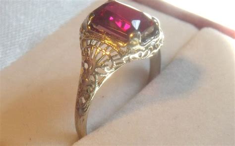 Antique Emerald Cut Ruby Rings Vintage 10k Gold Large Emerald Cut