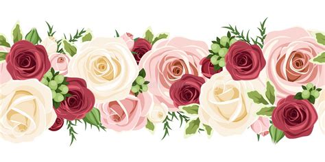 Horizontaler Nahtloser Hintergrund Mit Den Roten Rosa Und Wei En Rosen