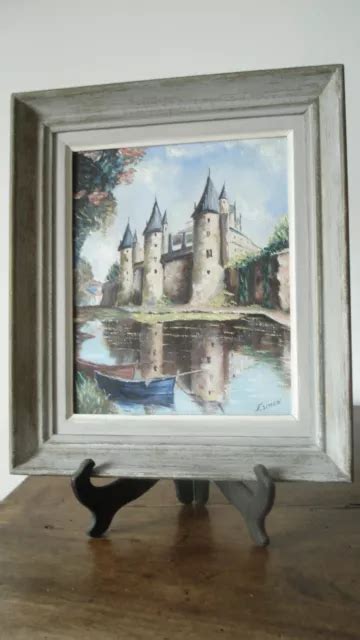 CHARMANT TABLEAU ANCIEN école française huile encad château de Josselin