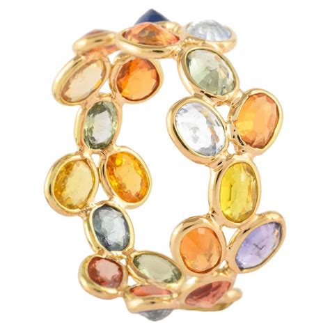 Georgios Collections 18 Karat Yellow Gold Diamond Multi Gemstone Wide Band Ring For Sale At