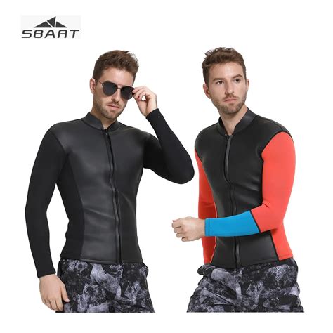 SBART 2019 New Black Smooth Skin Surface Wetsuit Jacket Red Long Sleeve