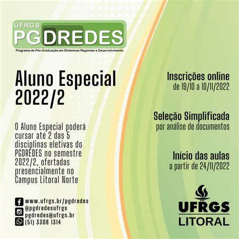 Inscrições abertas para Aluno Especial 2022 2 no PGDREDES PGDREDES