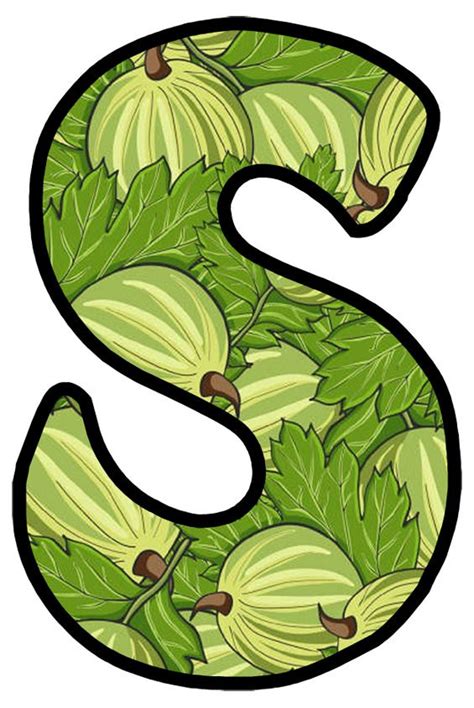 The Letter S Is Made Up Of Green Leaves And Acorns With Brown Spots