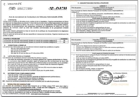 RECRUTEMENT BENIN L agence Pénitentiaire Du Bénin APB Pour