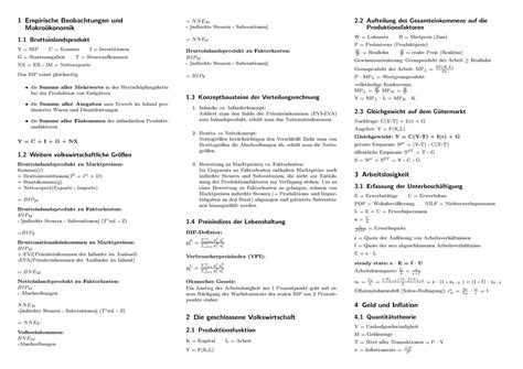 Vwl Formelsammlung Empirische Beobachtungen Und Makro Okonomik