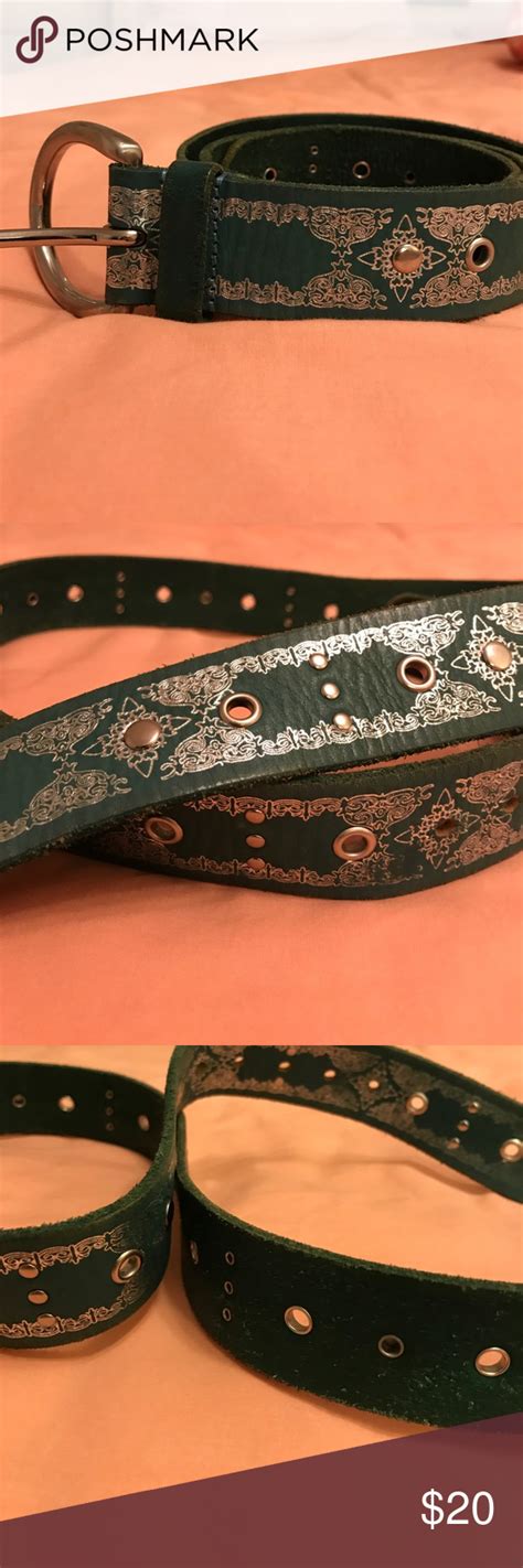 Beautiful Vintage Teal Leather Studded Belt Teal Leather Studded