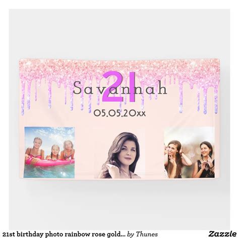 21st birthday photo rainbow rose gold pink glitter banner | Rainbow ...