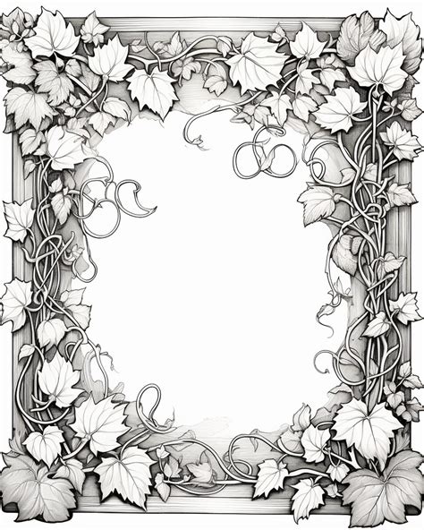 Premium Photo | A Black And White Drawing Of A Frame With Vines And Leaves