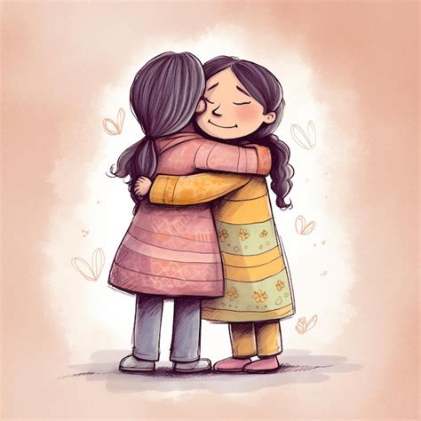 Premium Photo | A cartoon of two girls hugging each other.