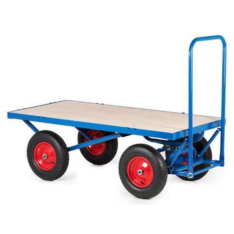 Shop Good Quality Turntable Four Pneumatic Wheeled Flat Platform Trolley