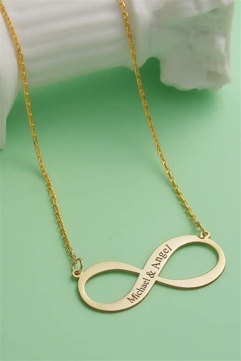 18k Real Gold Infinity Necklace Minimalist Engraved Name Infinity