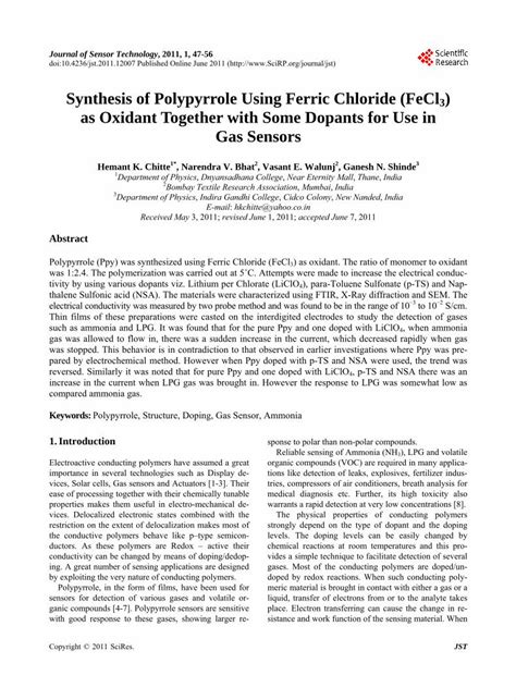 Pdf Synthesis Of Polypyrrole Using Ferric Chloride Fecl Mumbai