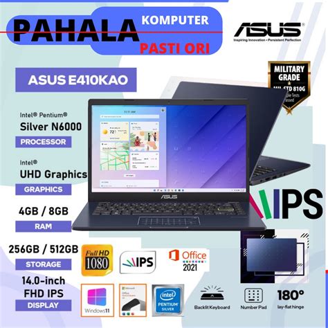 Jual LAPTOP ASUS E410KAO PENTIUM N6000 4GB SSD 256 14 FHD IPS W11 OHS