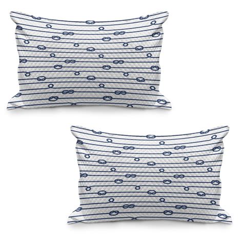 Navy Quilted Pillowcover Set Of 2 Ship Boat Sea Life And Marine