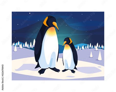 penguins at the north pole, arctic landscape Stock Vector | Adobe Stock