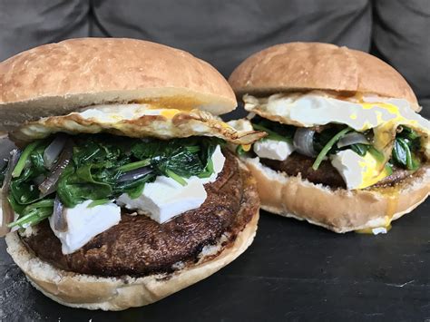 Marinated Portobello Mushroom Burger With Fried Egg Goat Cheese