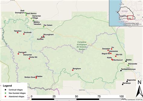 Map of Niokolo-Koba National Park in Senegal, showing the location of ...