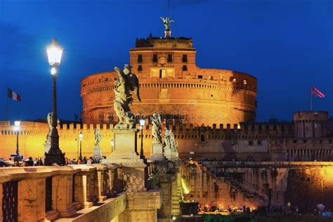 Castle of Holy Angel Ponte Sant Angelo Bridge Evening Stock Image ...